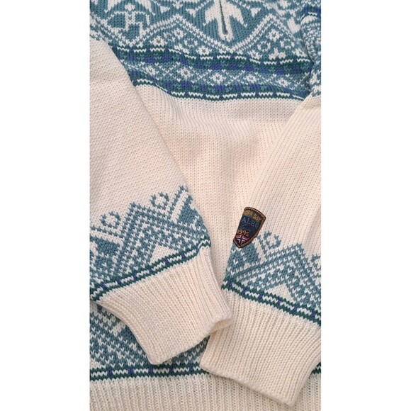 Vintage Dale of Norway Wool Sweater Nordic Snowflake Knit Pullover Cream Blue - Picture 8 of 10